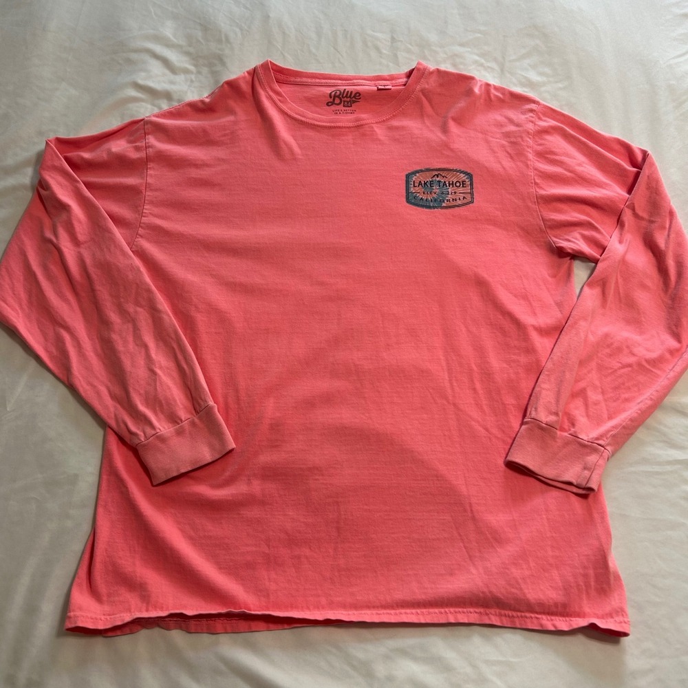 Blue 84 Lake Tahoe California Long Sleeve T-Shirt Mens Large Coral Pink Cotton